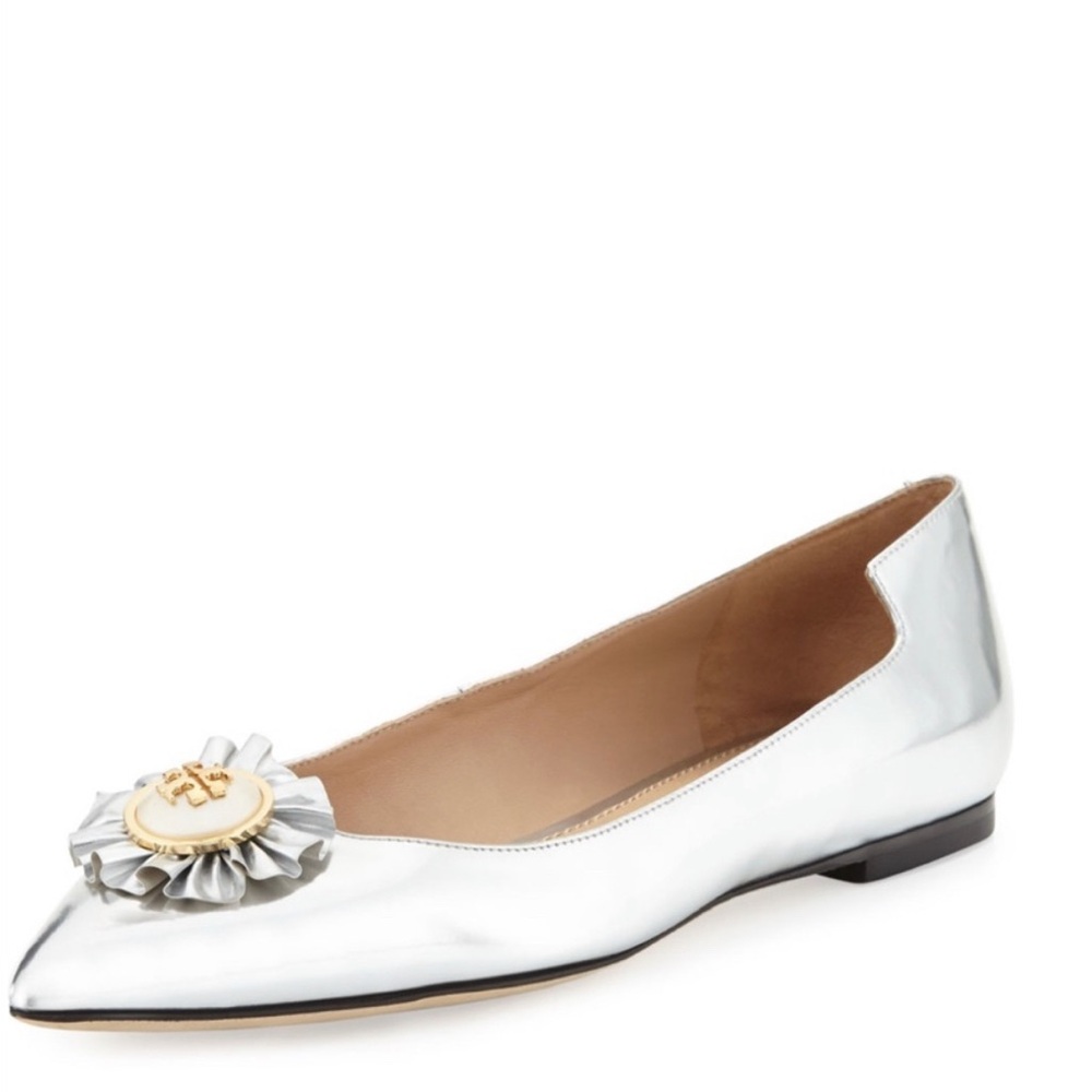 Tory Burch Melody Metallic Silver Point Toe Flat